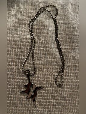 Dolls Kill Darker Wavs Logo Gunmetal Gray Black Metal Ball Chain Necklace